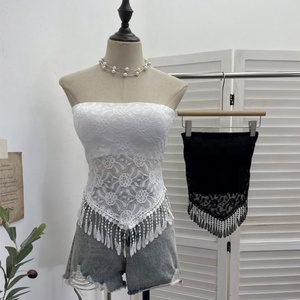 Top sin mangas ajustado con encaje y borlas, con almohadillas antideslizantes y diseño de tubo para <span class=keywords><strong>mujer</strong></span> - Product Image 2