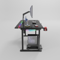 Escritorio Gamer Ergonómico Convertible de Metal para Computadora Portátil de 1.6/1.8M con Iluminación LED RGB y Estantes para Monitor