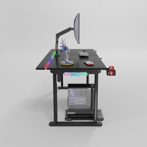 Bureau de jeu ergonomique convertible en métal pour ordinateur portable PC 1,6/1,8 m avec éclairage d'ambiance RGB et étagères pour moniteur - Product Image 2