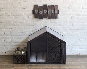 Ahşap köpek evi yatak kişiselleştirilmiş köpek adı logosu yükseltilmiş çift köpek kase standı - Product Image 3