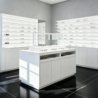 Vitrine optique blanche minimaliste,comptoir de vente au détail moderne avec tiroirs pour le stockage et l'affichage de lunettes