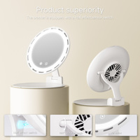 Ventilateurs à trois vitesses réglables, miroir compact portable, miroir de maquillage pliable à LED avec ventilateur pour l'extérieur