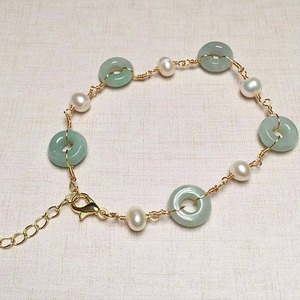 Exquisito elegante perla de agua dulce Natural Jadeíta paz hebilla suerte verde Jade Donut pulsera para mujeres señoras regalo - Product Image 1
