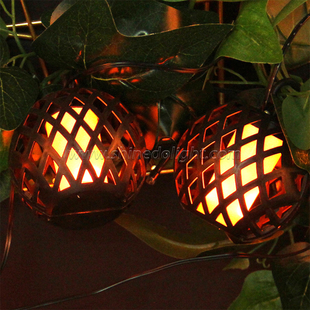 Solar Powered Garden String Light Flickering Flame Lantern String Light Waterproof Solar Flame Light for Outdoor Decoration