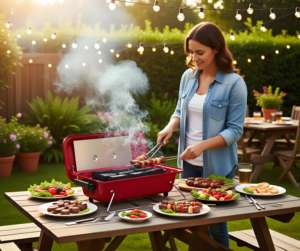 Barbecue à gaz portable pliable en acier moderne avec fonction fumoir, haute température, puissance 2,5 kW, allumage piézoélectrique pour le camping - Product Image 5