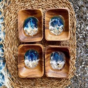 Bol en résine époxy et bois naturel, fait main, thème Océan et <span class=keywords><strong>Plage</strong></span>, plat à bibelots, porte-bijoux décoratif pour la maison et le bureau - Product Image 4