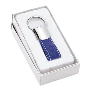 Alloy Metal Plastic Keychain PU Leather Carabiner with White <b>Stitching</b> Blue Color Versatile and Stylish <b>Accessory</b> - Product Image 3