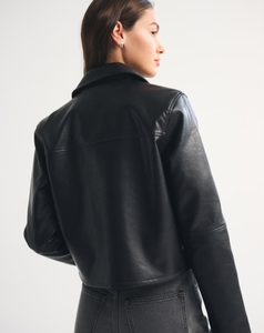 LEDUO Black Short Vintage Casual Breathable Windproof PU Leather <b>Utility</b> <b>Jacket</b> with Nylon Lining for <b>Women</b> Spring - Product Image 3