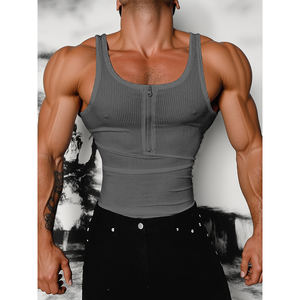 Canotta Sportiva DOVEARK con Logo Personalizzato, Manica Corta con Zip sul Petto, Top Estivo Aderente Senza Maniche per Uomo - Product Image 6