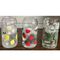 Joli gobelet à Cola 16 oz avec impression de fruits, tasses froides en verre à couleur changeante, bouteille avec couvercle en bois et paille en verre
