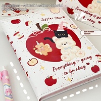 Carnet A5 en cuir PU motif Ours et Pomme, 145 x 200 mm, 96 pages, couverture mignonne Chat et Ours, pour étudiants, journalisation et papeterie cadeau