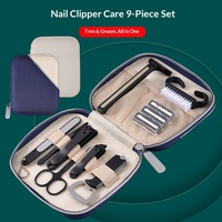 Kit de manucure professionnel classique en acier inoxydable noir portable avec coupe-ongles 9-en-1, tondeuse à cheveux, ouvre-bouteille, pour adultes