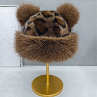 Bonnet en peluche épais à imprimé léopard avec oreilles d'ours, logo personnalisé, nouveau modèle, pour l'automne et l'hiver, résistant au froid, chaud, style mongol