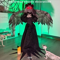 Statue d'ange gothique pour Halloween, décoration effrayante pour maison hantée, jardin, avec lumière électrique activée par la voix et capteur de mouvement