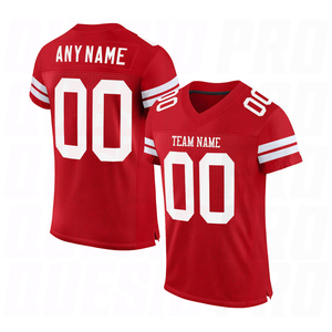 Camiseta de Fútbol Americano Personalizada con Cuello en V Rojo, Manga Corta, Impresión Sublimada, Transpirable, Corte Regular, Unisex para Adultos, Nombre y Número del Equipo - Product Image 4
