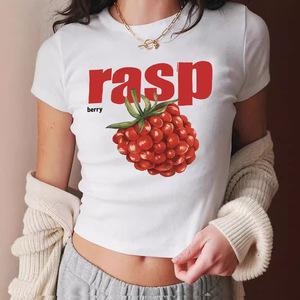 Camiseta Corta Ajustada para Mujer, Estilo Casual, de Poliéster Transpirable, con Logotipo Bordado y Estampado, Estilo Hip-Hop Urbano - Product Image 3