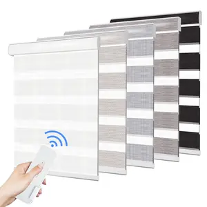 Blackout zebra shade curtain smart automatic motorized electric fabric roller screen window zebra blinds for living room window