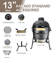 Barbecue Kamado Auplex de table noir avec logo personnalisé, mini 13 pouces, en céramique, pour l'extérieur