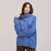 Pull col roulé femme bleu élégant et simple, nouvelle collection automne 2026