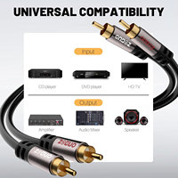 Cable de Audio Estéreo 2RCA Macho a 2RCA Macho, Chapado en Oro de 24K, PVC, Calidad de Sonido Premium, Conector Izquierdo/Derecho para Amplificador y Altavoces de Auto