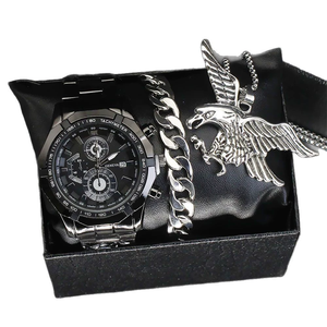 3pcs a <strong>Set</strong> Fashion Eagle Necklace Quartz <strong>Watch</strong> Bracelet Jewelry Classic <strong>Geneva</strong> Waterproof <strong>Watches</strong> <strong>Set</strong> for Men With Gift Box - Product Image 6
