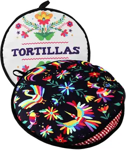 Largest TWO SIDED Tortilla Warmer, Insulated and Microwaveable BPA Free Keeps Warm for Corn Flour Taco Pizza Bread