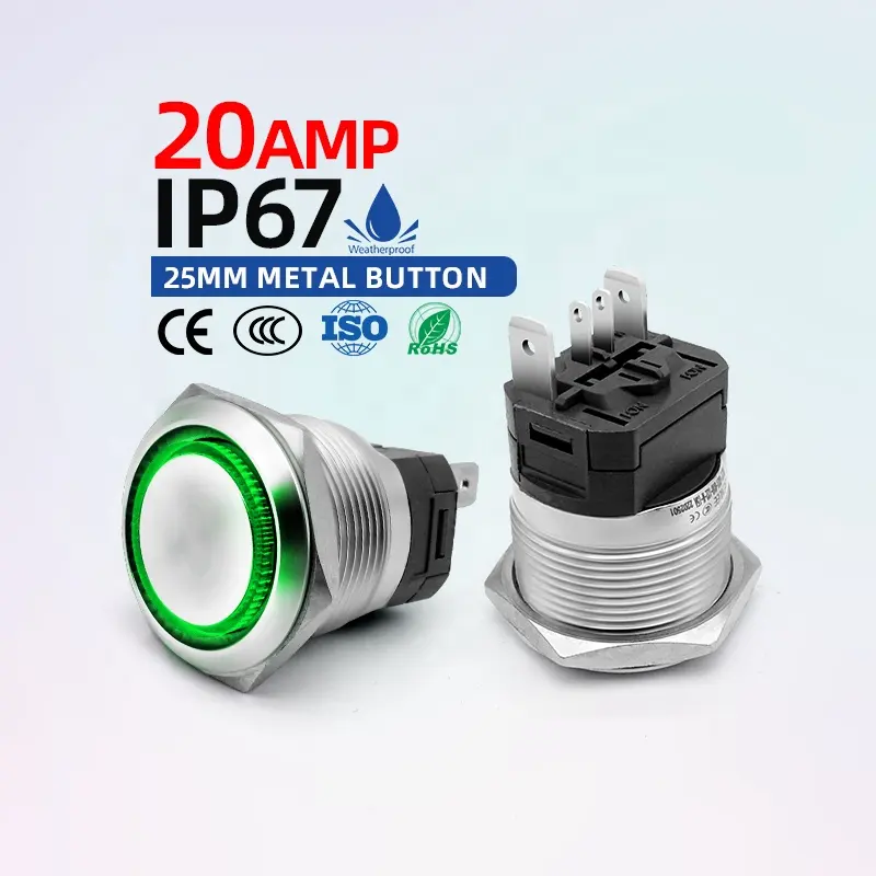 Benlee Roestvrij Staal Waterdichte Ip67 20amp Zware Belasting Lamp Verlicht Hoog 25Mm Metalen Marine Drukknop Schakelaars