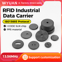 Etiqueta RFID Industrial de 13.56MHz ISO 15693, Portador de Datos I CODE SLIX PPS HF, Resistente al Agua y a Altas Temperaturas, Etiqueta Redonda Tipo Botón