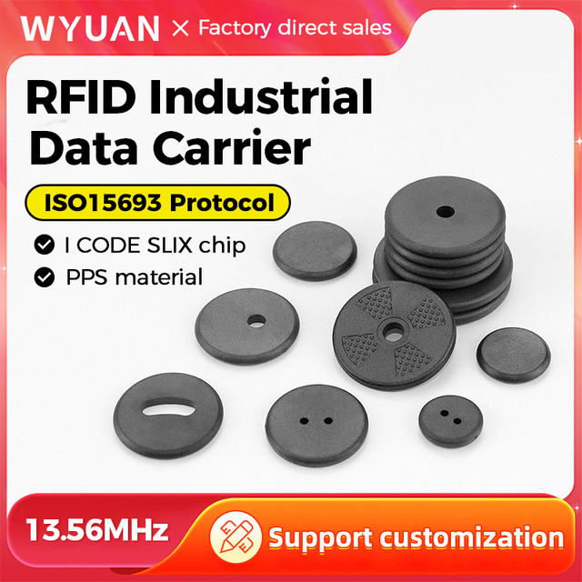 13.56MHz ISO 15693 RFID Industrial Data Carrier I CODE SLIX PPS HF Tag Waterproof High Temperature Resistance Round Button Label