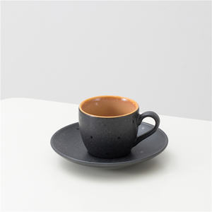 Conjunto de copo de chá de espresso cappuccino, conjunto ecológico de alta qualidade com copo de cerâmica preto com molhador - Product Image 6