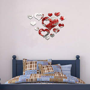 Autoadesivo della parete dello specchio 3d del cuore della decorazione domestica di combinazione libera di vendita calda all'ingrosso - Product Image 3