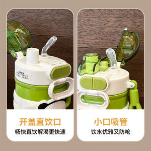 Bouteille d'eau isotherme mignonne à motif de dessin animé pour femmes, étudiants et enfants, 500 ml, portable avec paille, tasse à boire en acier inoxydable à double paroi - Product Image 4