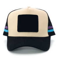Casquette Trucker Haute Qualité Personnalisée 5 Panneaux avec Logo Marque Privée, Patch Brodé Latéral et Bande Latérale à Rayures Campagnardes