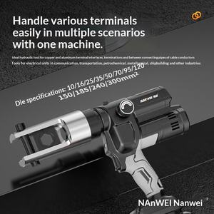 Pince à sertir <span class=keywords><strong>hydraulique</strong></span> électrique rechargeable au lithium Nanwei 21V, 500 bars, course de 12,0 mm pour câbles et bornes en cuivre - Product Image 2