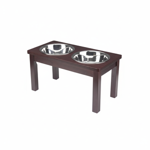 ชามและเครื่องให้อาหารสัตว์เลี้ยงแบบทำมือทันสมัยแท่นไม้ยกสูงสไตล์น่ารักทำจากเหล็กสำเร็จรูปธรรมชาติสำหรับให้อาหารสุนัขและแมว - Product Image 1