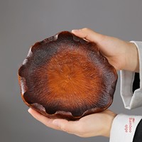 Plateau en racine de bambou carbonisé fait main, plateau à thé artisanal en forme de feuille de lotus, bol à fruits de style Wabi-sabi Zen pour la décoration de la maison