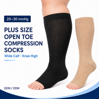 Chaussettes de compression à pointe ouverte pour mollets larges, 20-30 mmHg, grande taille, soutien gradué, hauteur genou, pour femmes et hommes, OEM, marque privée