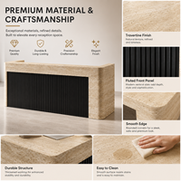 Comptoir de réception en marbre travertin avec panneau cannelé anthracite pour bureau moderne, hall d'hôtel, logo personnalisé