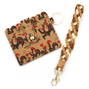 Venta al por mayor Vintage Corcho Ranura para tarjeta de crédito Monedero PVC Tejido Correa de muñeca Llavero Impreso Nueva llegada Pulsera de cuentas Cartera de corcho - Product Image 4