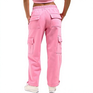 Pantalon de survêtement rose ample pour femme avec 6 poches, style streetwear, taille haute avec cordon de serrage, coupe baggy, pour filles - Product Image 1