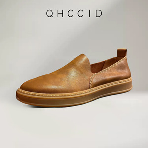Mocasines Retro de Cuero Genuino Marrón para Hombre, Estilo Slip-On, Transpirables, de Piel Vacuna Suave, Tacón Bajo, Zapatos Casuales de Primavera/Verano - Product Image 2