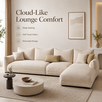 Samt-Ecksofa Creme Off-White Flaches Modulares L-förmiges Chaiselongue-Sofa mit Weichen Komfort-Kissen für Wohnzimmer