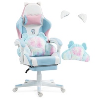 Coussin lombaire minimaliste mignon en forme de patte de chat, oreilles de chat, siège de course, rose kawaii, chaise de jeu inclinable pour ordinateur pour fille
