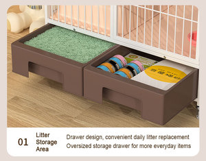 กรงแมวขนาดใหญ่ บ้านแมวเหล็กทรงสี่เหลี่ยมพร้อมกระบะทรายและล้อเลื่อน - Product Image 6