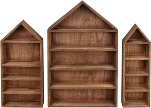 Treo Tường Đơn Lập Thiết Lập Của 3 Nhà Hình Bằng Gỗ Bóng Cubby Hộp Lưu Trữ Hộp Bóng Hiển Thị Kệ Tổ Chức - Product Image 5