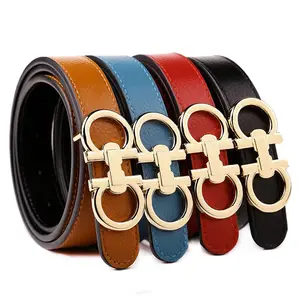 2.3cm width 8 shape zinc alloy western style name plate buckle litchi nappa grain reversible genuine women leather belts