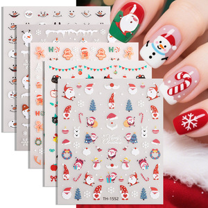 Autocollants pour ongles de Noël 2D, flocons de neige, dessins animés, autocollants adhésifs pour nail art, décoration DIY pour salon de manucure, vente en gros - Product Image 1