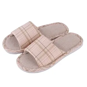 Linen Slippers Flax House Slippers Tatami Asian Natural Bamboo Wide Open Toe Indoor House Slippers