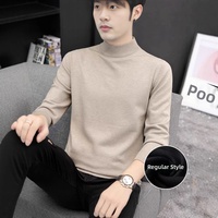 Pull en maille pour homme à col mi-haut en polyester uni, épais et chaud, idéal pour l'automne/hiver