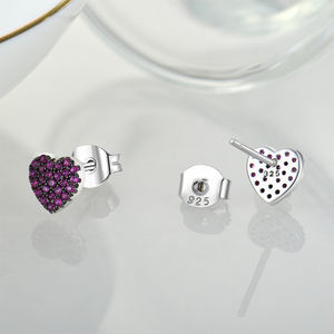 YILUN Bijoux romantiques en zircon cubique rose Boucles d'oreilles en forme de cœur en argent sterling 925 pour filles - Product Image 4